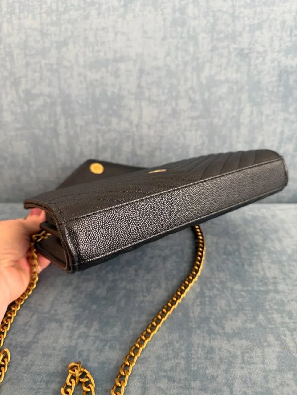 Black Quilted Envelope Chain Shoulder Bag Gold Hardware Crossbody